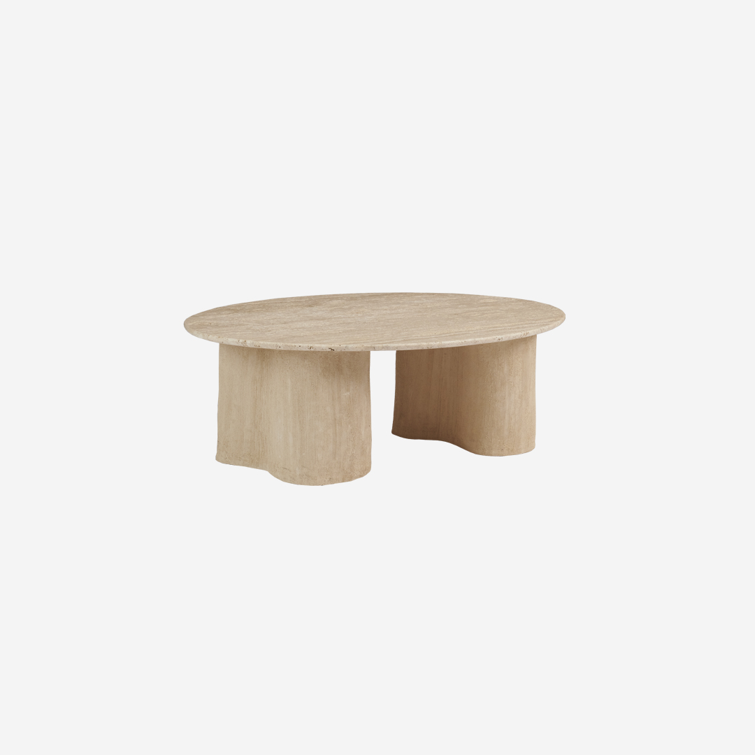 Table Roc Ovale - Travertin Crème - Céramique blanche